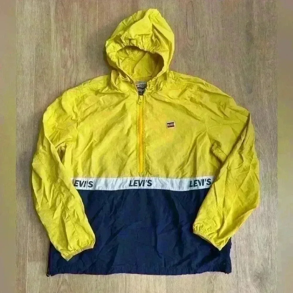 Levi’s Retro Color Block Mens Pullover 1/2 Zip Hooded Windbreaker Jacket Large